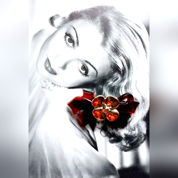 Vintage Barrette Bobby Pin Clip Paris Brown Gold Lucite Bow 1990s 🇫🇷 🎀🎀🎀 - Picture 2 of 8